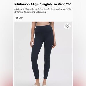 Lululemon align high rise pant 25”